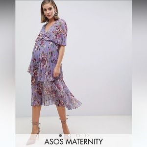 ASOS DESIGN Maternity midi dress with tiered pleats in lilac floral size 6